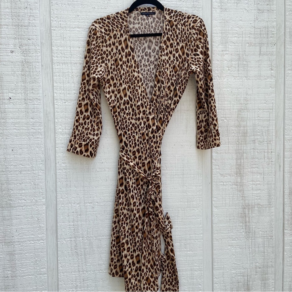 Tempo Paris Cheetah Wrap Dress Animal Print Women’s Size Medium